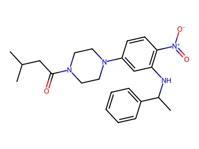 3-Methyl-1-[4-[4-nitro-3-(1-phenylethylamino)phenyl]piperazin-1-yl]butan-1-one structure