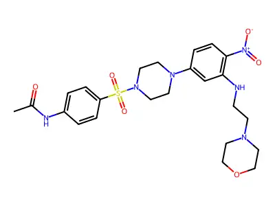 N-[4-[4-[3-(2-morpholin-4-ylethylamino)-4-nitrophenyl]piperazin-1-yl]sulfonylphenyl]acetamide structure