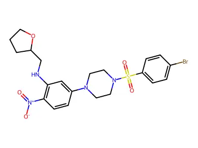 5-[4-(4-bromophenyl)sulfonylpiperazin-1-yl]-2-nitro-N-(oxolan-2-ylmethyl)aniline structure