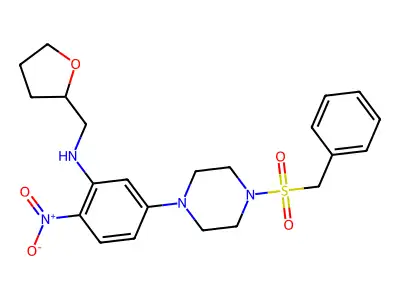 5-(4-benzylsulfonylpiperazin-1-yl)-2-nitro-N-(oxolan-2-ylmethyl)aniline structure