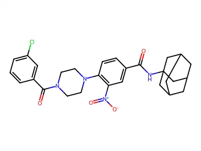N-(1-adamantyl)-4-[4-(3-chlorobenzoyl)piperazin-1-yl]-3-nitrobenzamide structure