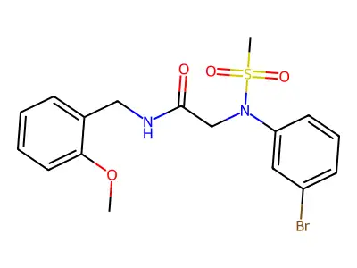2-(3-bromo-N-methylsulfonylanilino)-N-[(2-methoxyphenyl)methyl]acetamide structure