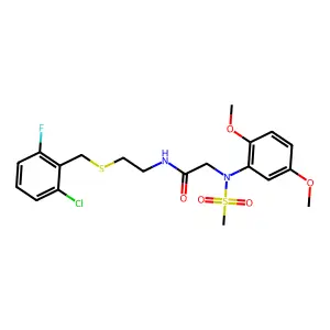 N-[2-[(2-chloro-6-fluorophenyl)methylsulfanyl]ethyl]-2-(2,5-dimethoxy-N-methylsulfonylanilino)acetamide structure