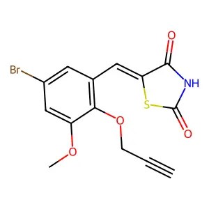 (5E)-5-[(5-bromo-3-methoxy-2-prop-2-ynoxyphenyl)methylidene]-1,3-thiazolidine-2,4-dione structure