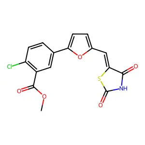 2-Chloro-5-[5-(2,4-dioxo-thiazolidin-5-ylidenemethyl)-furan-2-yl]-benzoic acid methyl ester structure