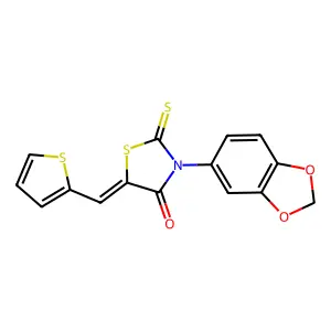 (Z)-3-(benzo[d][1,3]dioxol-5-yl)-5-(thiophen-2-ylmethylene)-2-thioxothiazolidin-4-one structure
