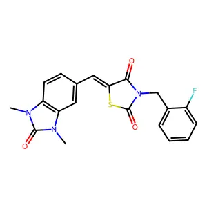 (5Z)-5-[(1,3-dimethyl-2-oxobenzimidazol-5-yl)methylidene]-3-[(2-fluorophenyl)methyl]-1,3-thiazolidine-2,4-dione structure