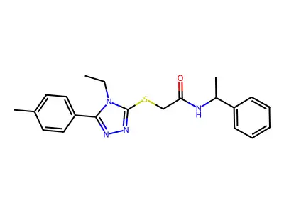 2-[[4-ethyl-5-(4-methylphenyl)-1,2,4-triazol-3-yl]sulfanyl]-N-(1-phenylethyl)acetamide structure