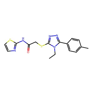 2-[[4-ethyl-5-(4-methylphenyl)-1,2,4-triazol-3-yl]sulfanyl]-N-(1,3-thiazol-2-yl)acetamide structure