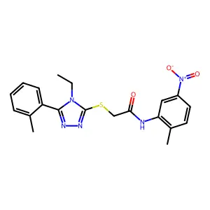 2-[[4-ethyl-5-(2-methylphenyl)-1,2,4-triazol-3-yl]sulfanyl]-N-(2-methyl-5-nitrophenyl)acetamide structure