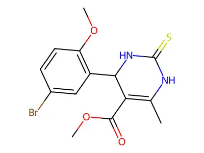 methyl 6-(5-bromo-2-methoxyphenyl)-4-methyl-2-sulfanyl-1,6-dihydropyrimidine-5-carboxylate structure