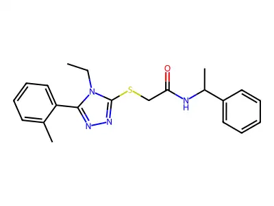 2-[[4-ethyl-5-(2-methylphenyl)-1,2,4-triazol-3-yl]sulfanyl]-N-(1-phenylethyl)acetamide structure