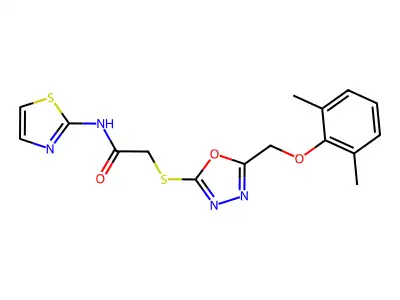 2-({5-[(2,6-dimethylphenoxy)methyl]-1,3,4-oxadiazol-2-yl}sulfanyl)-N-(1,3-thiazol-2-yl)acetamide structure