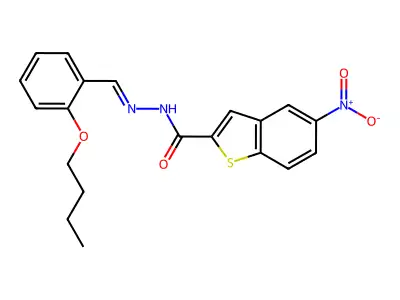 N-[(2-butoxyphenyl)methylideneamino]-5-nitro-1-benzothiophene-2-carboxamide structure