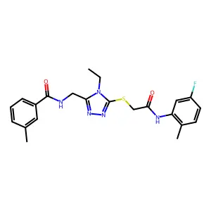 N-[[4-ethyl-5-[2-(5-fluoro-2-methylanilino)-2-oxoethyl]sulfanyl-1,2,4-triazol-3-yl]methyl]-3-methylbenzamide structure