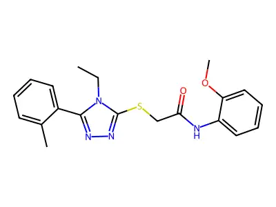 2-[[4-ethyl-5-(2-methylphenyl)-1,2,4-triazol-3-yl]sulfanyl]-N-(2-methoxyphenyl)acetamide structure