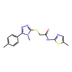2-[[4-methyl-5-(4-methylphenyl)-1,2,4-triazol-3-yl]sulfanyl]-N-(5-methyl-1,3-thiazol-2-yl)acetamide structure