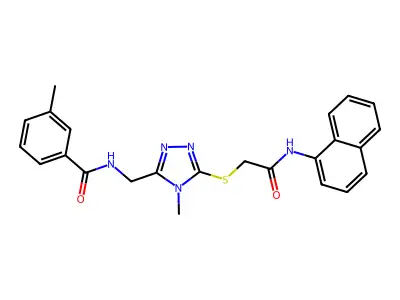 3-methyl-N-[(4-methyl-5-{[2-(naphthalen-1-ylamino)-2-oxoethyl]sulfanyl}-4H-1,2,4-triazol-3-yl)methyl]benzamide structure