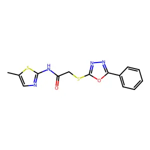 N-(5-methyl-1,3-thiazol-2-yl)-2-[(5-phenyl-1,3,4-oxadiazol-2-yl)sulfanyl]acetamide structure