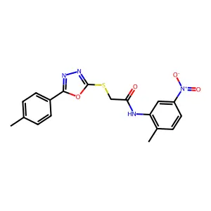N-(2-methyl-5-nitrophenyl)-2-[[5-(4-methylphenyl)-1,3,4-oxadiazol-2-yl]sulfanyl]acetamide structure