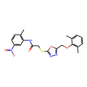 2-({5-[(2,6-dimethylphenoxy)methyl]-1,3,4-oxadiazol-2-yl}sulfanyl)-N-(2-methyl-5-nitrophenyl)acetamide structure