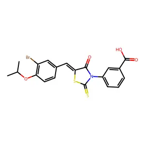 3-{(5E)-5-[3-bromo-4-(propan-2-yloxy)benzylidene]-4-oxo-2-thioxo-1,3-thiazolidin-3-yl}benzoic acid structure
