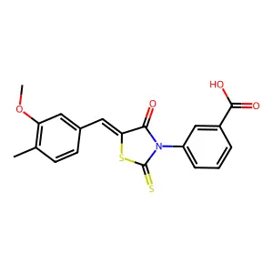 3-[(5E)-5-(3-methoxy-4-methylbenzylidene)-4-oxo-2-thioxo-1,3-thiazolidin-3-yl]benzoic acid structure