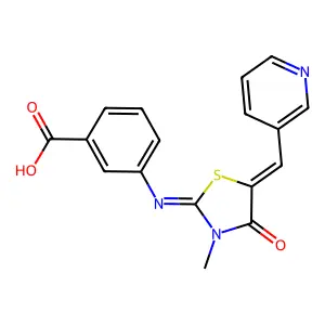 3-[[(5Z)-3-methyl-4-oxo-5-(pyridin-3-ylmethylidene)-1,3-thiazolidin-2-ylidene]amino]benzoic acid structure