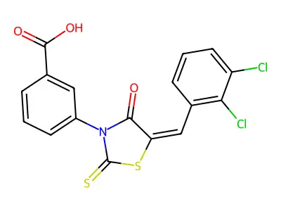 3-[(5E)-5-(2,3-dichlorobenzylidene)-4-oxo-2-thioxo-1,3-thiazolidin-3-yl]benzoic acid structure