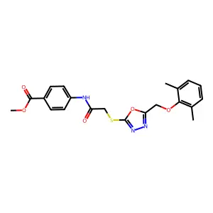 methyl 4-{[({5-[(2,6-dimethylphenoxy)methyl]-1,3,4-oxadiazol-2-yl}sulfanyl)acetyl]amino}benzoate structure
