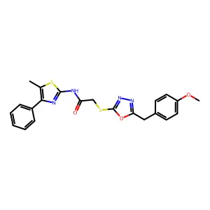 2-({5-[(4-METHOXYPHENYL)METHYL]-1,3,4-OXADIAZOL-2-YL}SULFANYL)-N-(5-METHYL-4-PHENYL-1,3-THIAZOL-2-YL)ACETAMIDE structure