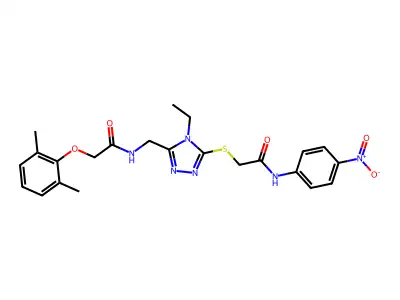 2-(2,6-dimethylphenoxy)-N-[[4-ethyl-5-[2-(4-nitroanilino)-2-oxoethyl]sulfanyl-1,2,4-triazol-3-yl]methyl]acetamide structure