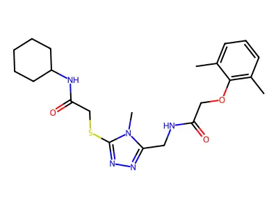 N-[(5-{[2-(cyclohexylamino)-2-oxoethyl]sulfanyl}-4-methyl-4H-1,2,4-triazol-3-yl)methyl]-2-(2,6-dimethylphenoxy)acetamide structure