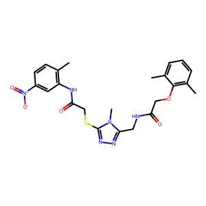 2-(2,6-dimethylphenoxy)-N-[[4-methyl-5-[2-(2-methyl-5-nitroanilino)-2-oxoethyl]sulfanyl-1,2,4-triazol-3-yl]methyl]acetamide structure