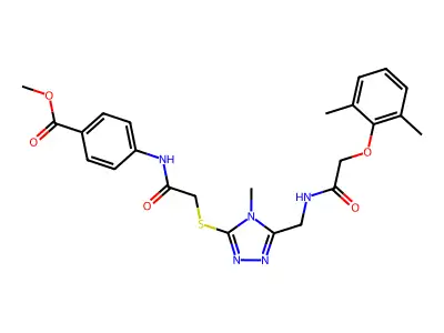 methyl 4-[({[5-({[(2,6-dimethylphenoxy)acetyl]amino}methyl)-4-methyl-4H-1,2,4-triazol-3-yl]sulfanyl}acetyl)amino]benzoate structure