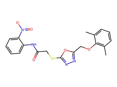2-({5-[(2,6-dimethylphenoxy)methyl]-1,3,4-oxadiazol-2-yl}sulfanyl)-N-(2-nitrophenyl)acetamide structure