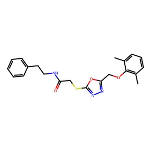 2-({5-[(2,6-dimethylphenoxy)methyl]-1,3,4-oxadiazol-2-yl}sulfanyl)-N-(2-phenylethyl)acetamide structure
