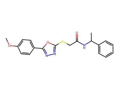 2-[[5-(4-methoxyphenyl)-1,3,4-oxadiazol-2-yl]sulfanyl]-N-(1-phenylethyl)acetamide structure