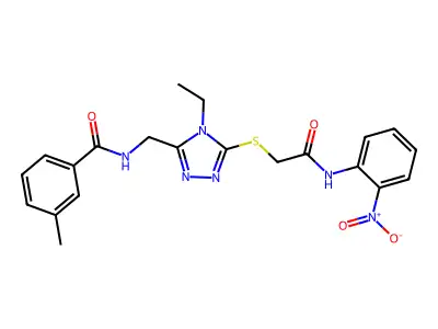 N-[[4-ethyl-5-[2-(2-nitroanilino)-2-oxoethyl]sulfanyl-1,2,4-triazol-3-yl]methyl]-3-methylbenzamide structure