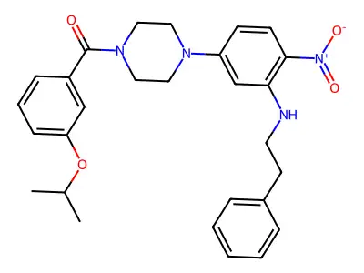 [4-[4-nitro-3-(phenethylamino)phenyl]piperazin-1-yl]-(3-propan-2-yloxyphenyl)methanone structure