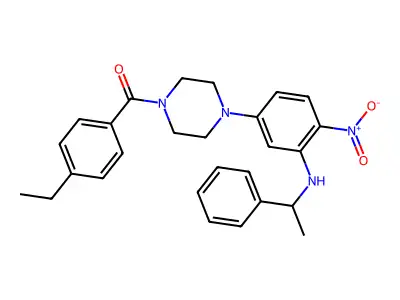 (4-ethylphenyl)-[4-[4-nitro-3-(1-phenylethylamino)phenyl]piperazin-1-yl]methanone structure