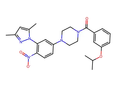 [4-[3-(3,5-dimethylpyrazol-1-yl)-4-nitrophenyl]piperazin-1-yl]-(3-propan-2-yloxyphenyl)methanone structure