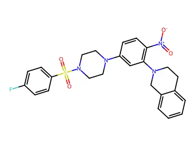 2-[5-[4-(4-fluorophenyl)sulfonylpiperazin-1-yl]-2-nitrophenyl]-3,4-dihydro-1H-isoquinoline structure