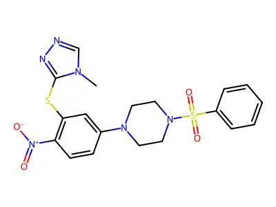 1-(benzenesulfonyl)-4-[3-[(4-methyl-1,2,4-triazol-3-yl)sulfanyl]-4-nitrophenyl]piperazine structure
