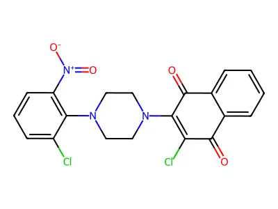 2-Chloro-3-[4-(2-chloro-6-nitrophenyl)piperazin-1-yl]naphthalene-1,4-dione structure