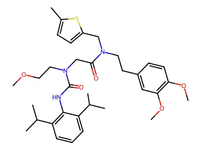 N-[2-(3,4-dimethoxyphenyl)ethyl]-2-[[2,6-di(propan-2-yl)phenyl]carbamoyl-(2-methoxyethyl)amino]-N-[(5-methylthiophen-2-yl)methyl]acetamide structure