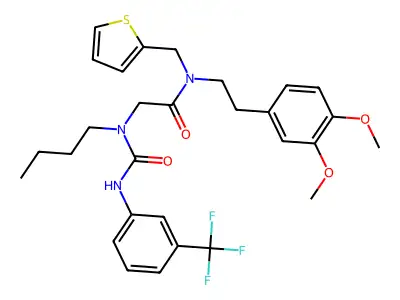 2-[butyl-[[3-(trifluoromethyl)phenyl]carbamoyl]amino]-N-[2-(3,4-dimethoxyphenyl)ethyl]-N-(thiophen-2-ylmethyl)acetamide structure