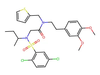 N~2~-Butan-2-yl-N~2~-(2,5-dichlorobenzene-1-sulfonyl)-N-[2-(3,4-dimethoxyphenyl)ethyl]-N-[(thiophen-2-yl)methyl]glycinamide structure
