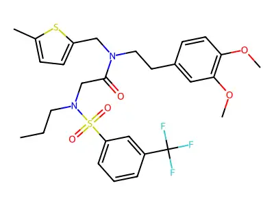 N-[2-(3,4-Dimethoxyphenyl)ethyl]-N-[(5-methylthiophen-2-yl)methyl]-N~2~-propyl-N~2~-[3-(trifluoromethyl)benzene-1-sulfonyl]glycinamide structure