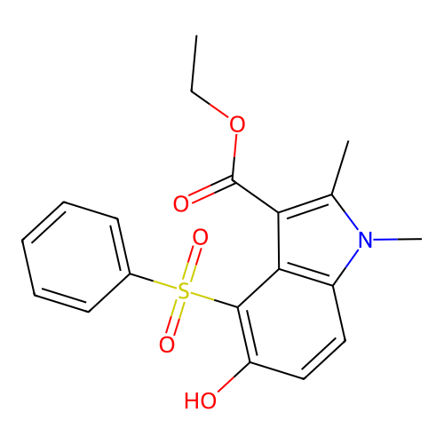 ethyl 5-hydroxy-1,2-dimethyl-4-(phenylsulfonyl)-1H-indole-3-carboxylate structure